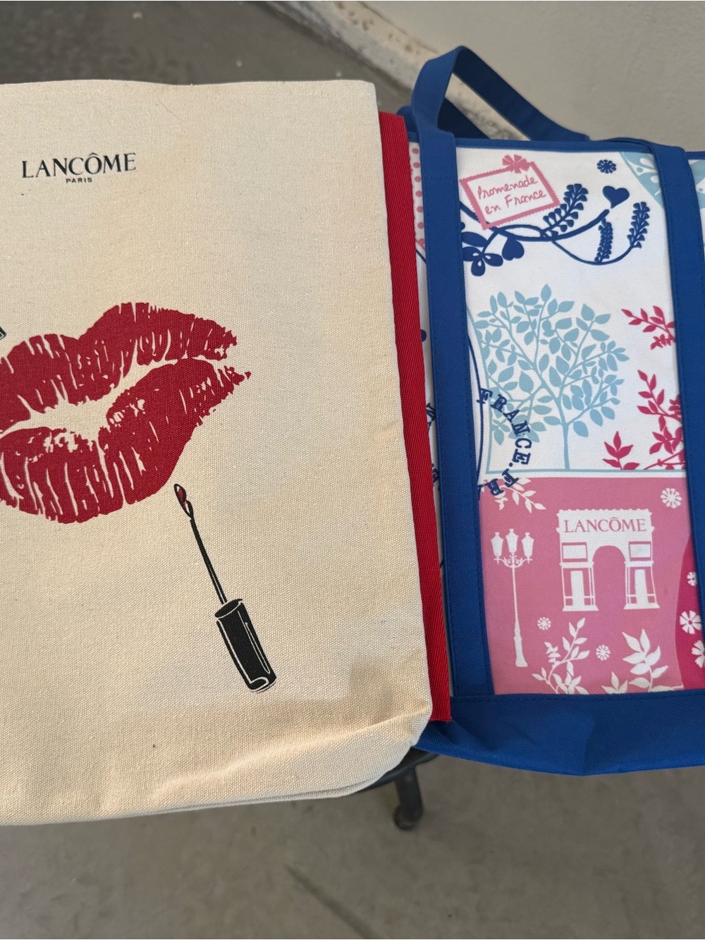 Lancôme Canvas Tote Bag in Cream, Red & Blue